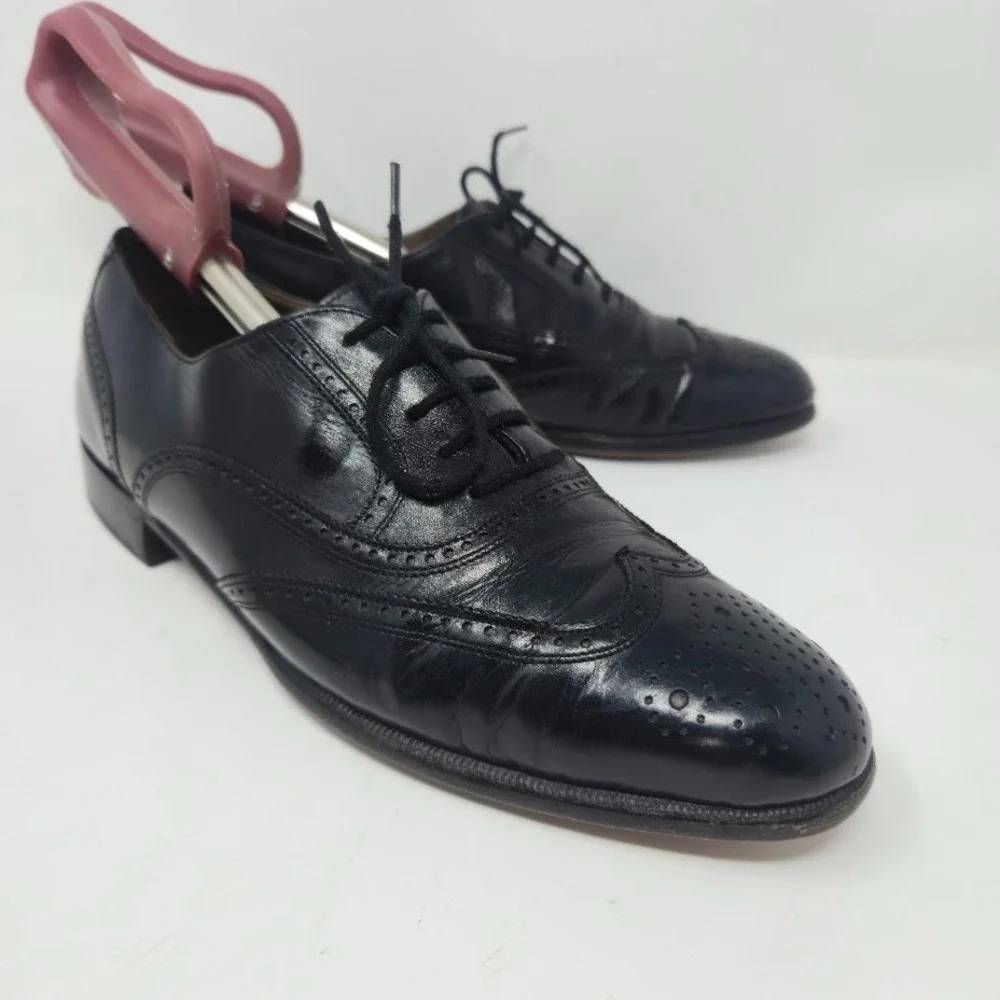 Bally of Switzerland Men's Wingtip Oxfords Size 7 D Black Leather Brogue Vintage